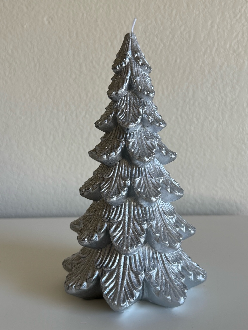 Silver Holiday Tree Candle - Decorative Home Holiday Accent